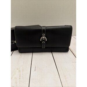 Vintage Y2K Coach Black Leather Large Silver Buckle Bifold Wallet 8x4” VGUC*
